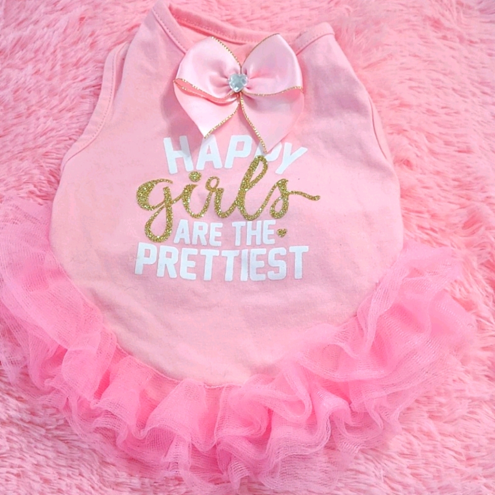 Pink "Happy Girls Are The Prettiest" Dog Tutu Dress